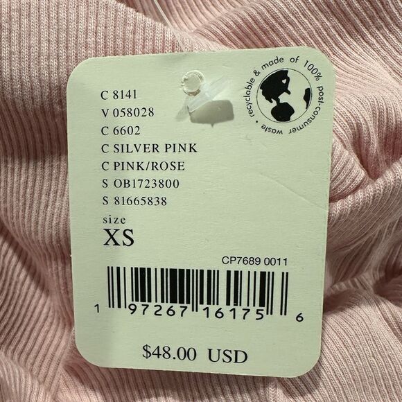 NWT Free People Another Love Stretchy Ribbed Thong Vneck Bodysuit Silver Pink XS - Picture 7 of 15